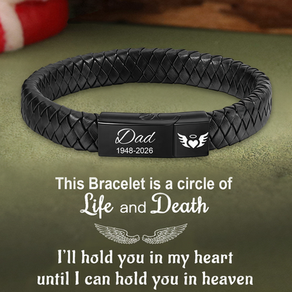 Personalized Braided Leather Cremation Bracelet, Memorial Sympathy Gift