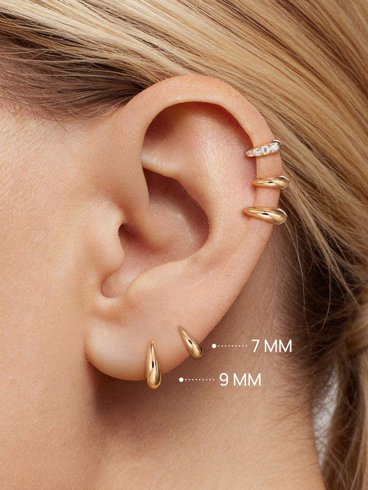 KOSINER 14K Solid Gold Minimalist C-Shape Flat Back Stud