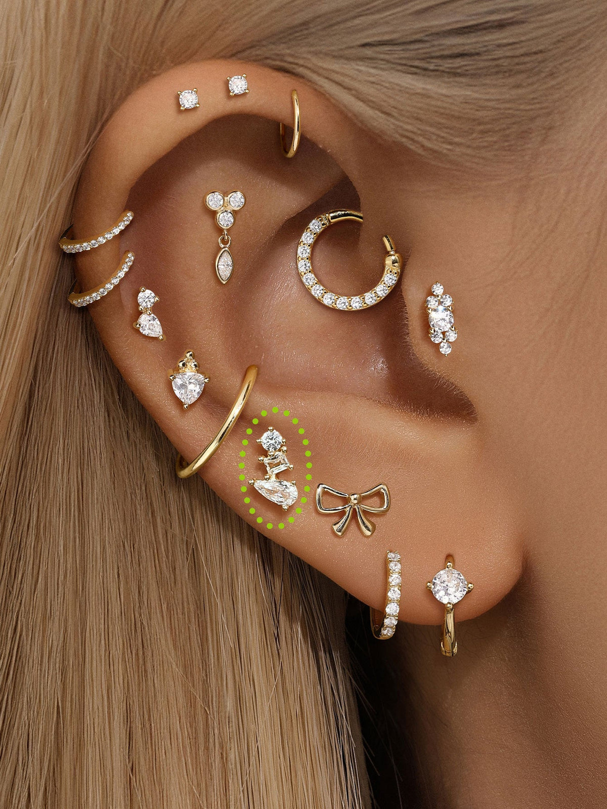KOSINER 14K Solid Gold Delicate Multi-Shaped Irregular Flat Back Stud