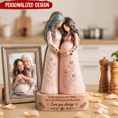 Personalized Mother Daughter Wooden Figurine, Pregnancy Keepsake Sculpture