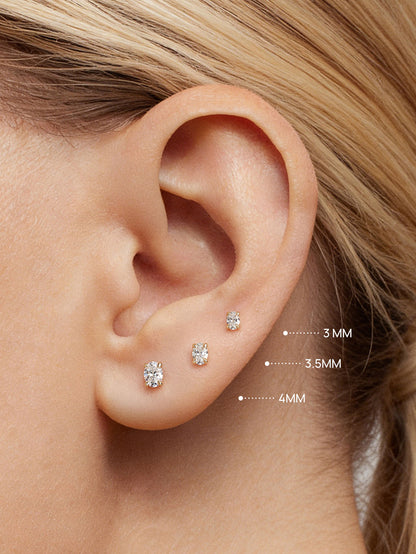 KOSINER 14K Solid Gold Oval Lab-Grown Diamond Flat Back Stud