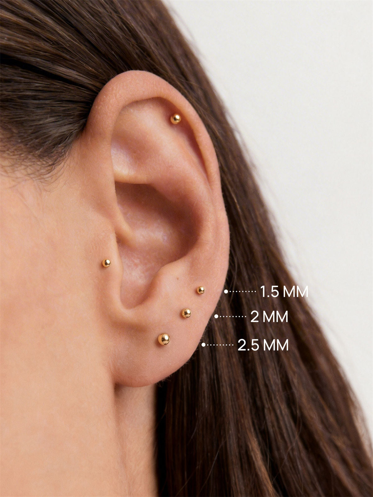 KOSINER 14K Solid Gold Classic Bead Flat Back Stud
