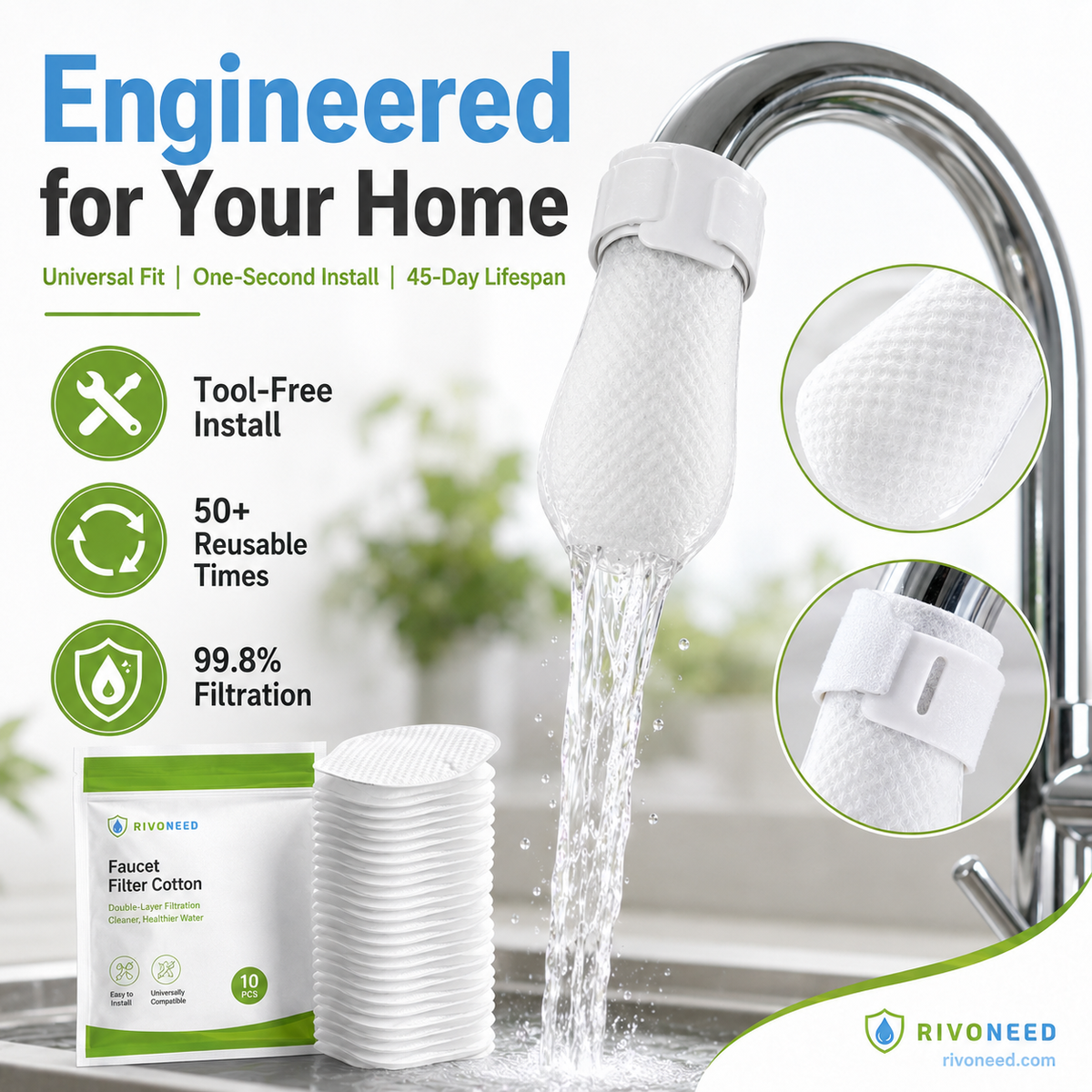 ⏰60%OFF💥Anti-Splash Kitchen Faucet Cotton Filter for Sediment & Rust Removal