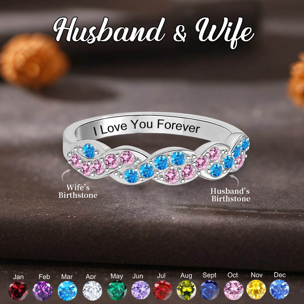 I Love You Forever - Personalized Wave Birthstone Promise Ring
