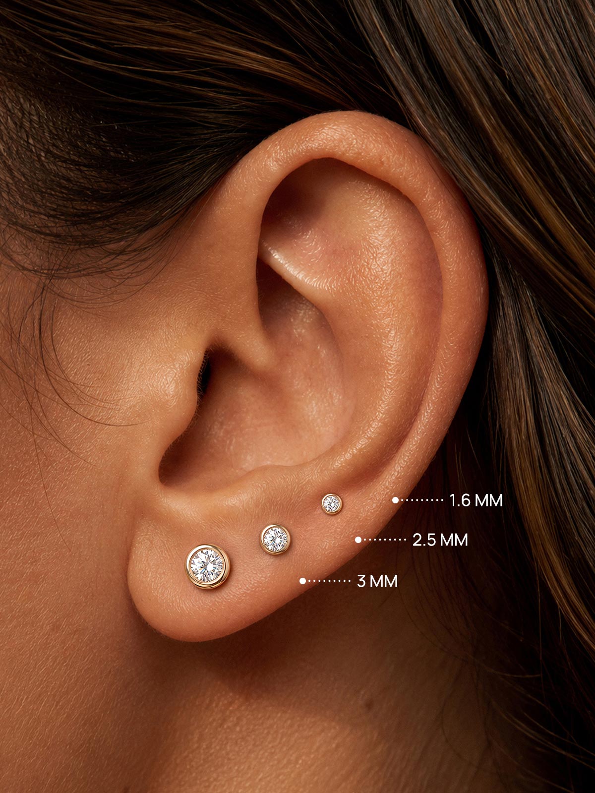 KOSINER 14K Solid Gold Round Bezel Lab-Grown Diamond Flat Back Stud