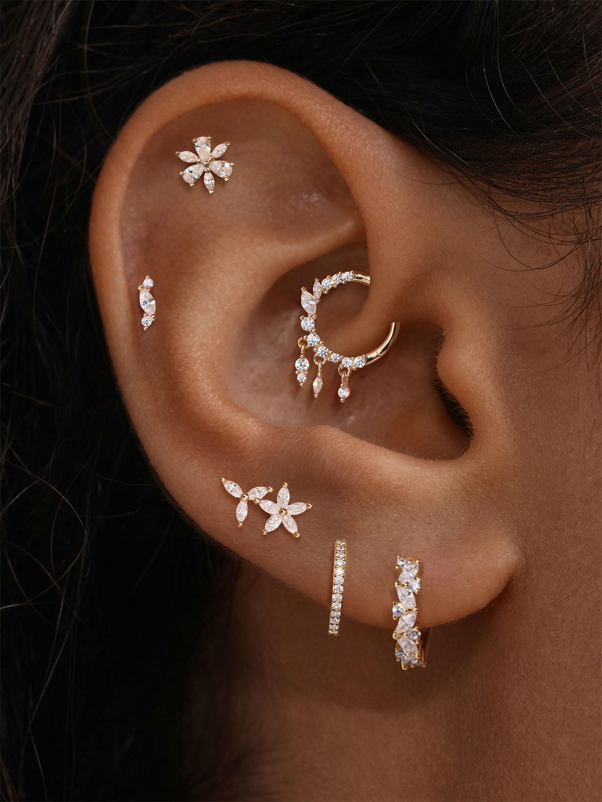 KOSINER Marquise 14K Solid Gold Delicate Marquise Flat Back Stud