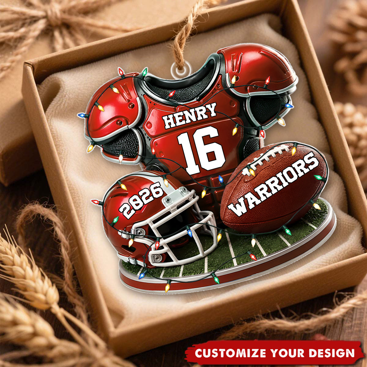 Custom America Football Acrylic Ornament - Personalized Christmas Gifts For America Football Lovers
