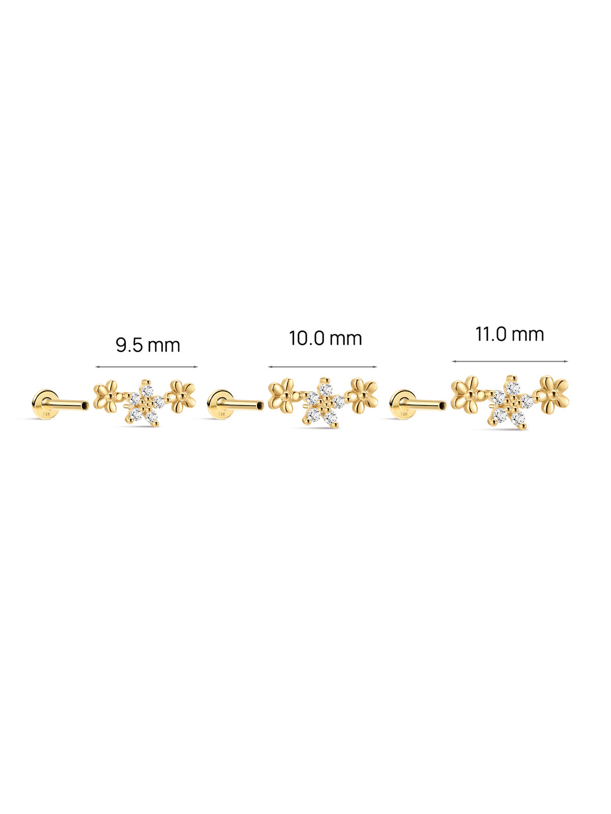 KOSINER 14K Solid Gold Elegant Flower Trio Flat Back Stud
