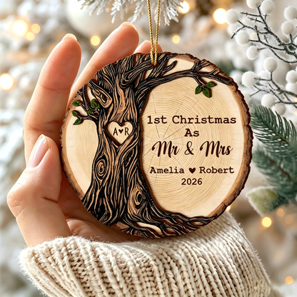 Personalized First Christmas as Mr & Mrs Wooden Ornament