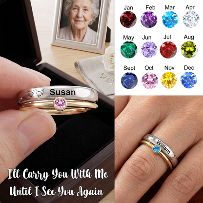 Always In My Heart, Personalized Wings Stacking Birthstone Memorial Ring