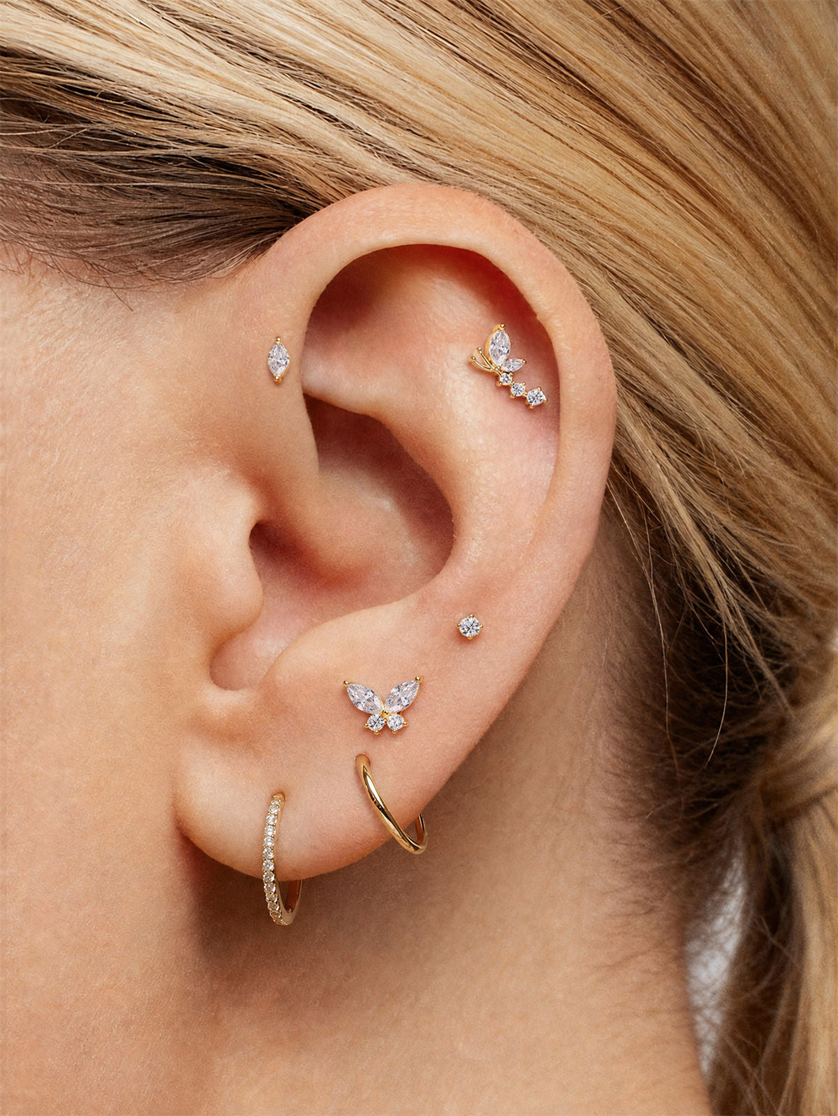 KOSINER 14K Solid Gold Delicate Butterfly Flat Back Stud