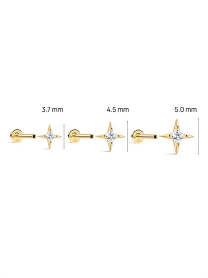 KOSINER 14K Solid Gold Delicate Four-Point Star Flat Back Stud