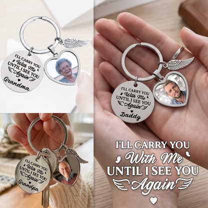 Personalized Memorial Photo Keychain With Angel Charm, Sympathy Gift