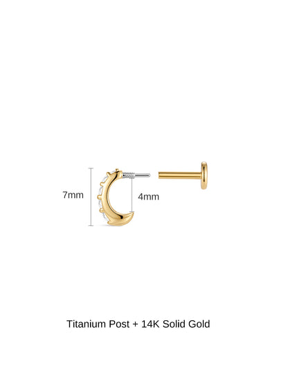 KOSINER 14K Solid Gold Delicate C-Shape Flat Back Stud