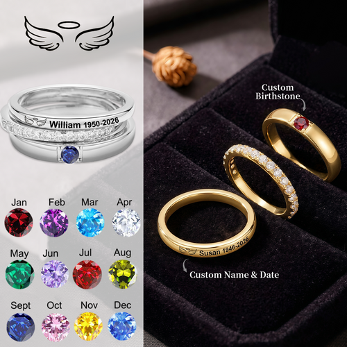 Always In My Heart, Personalized Stacking Birthstone Memorial Ring