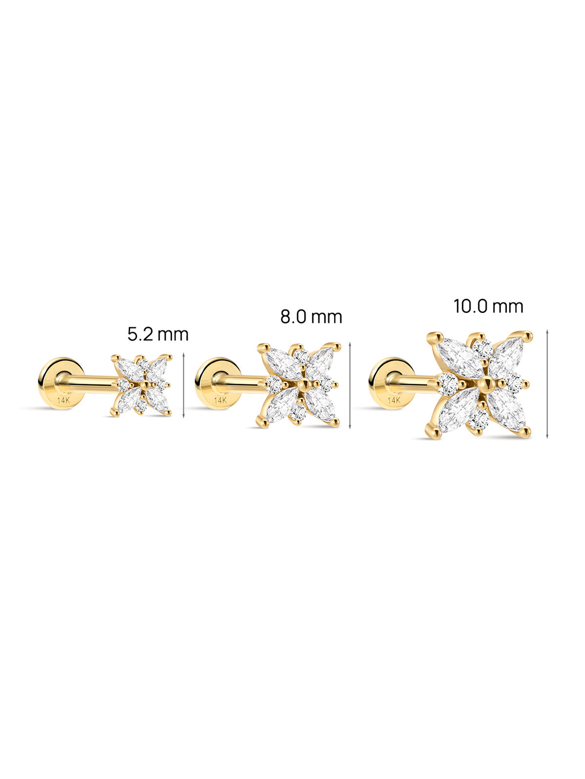 KOSINER 14K Solid Gold Dainty Floral Flat Back Stud