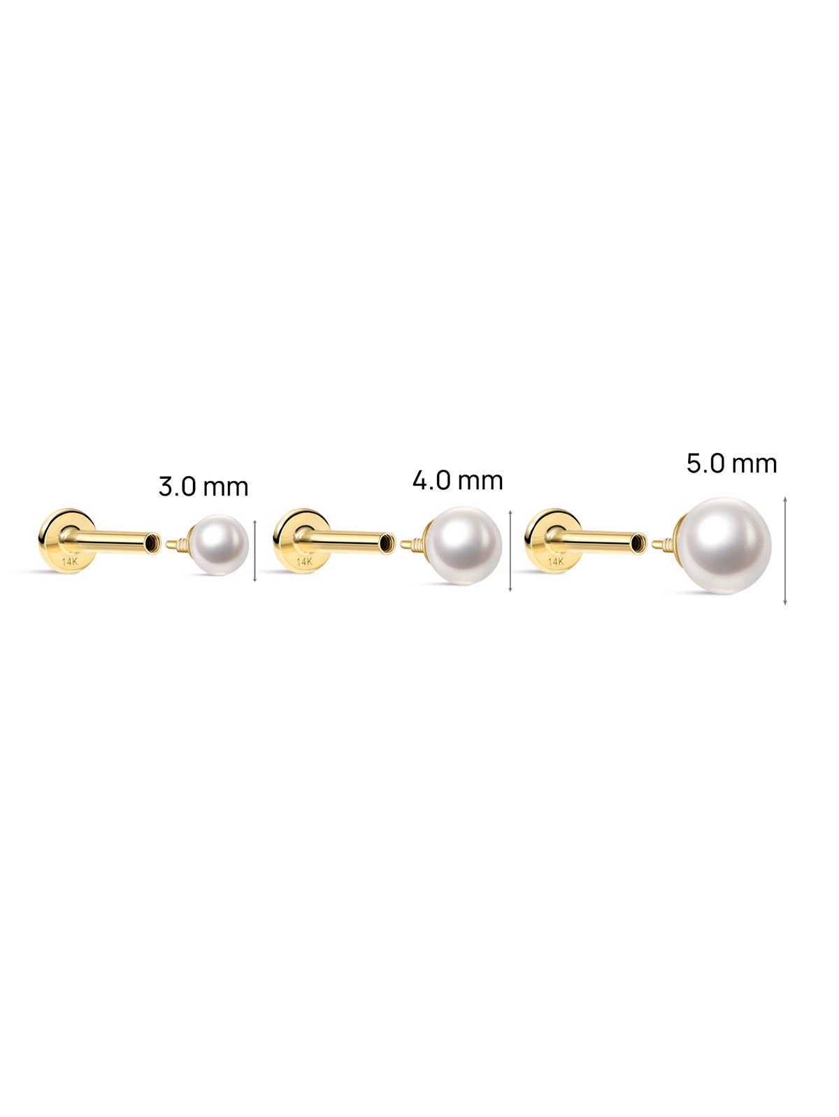KOSINER 14K Solid Gold Classic Pearl Flat Back Stud
