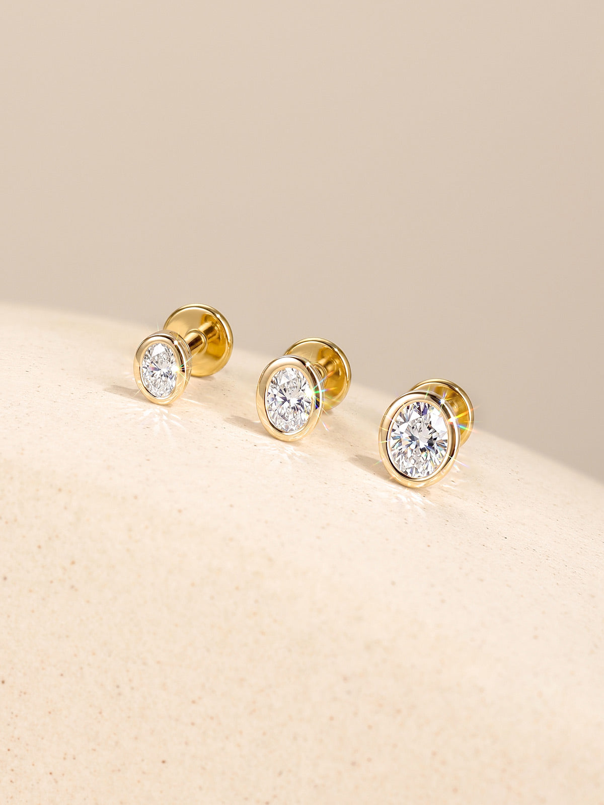KOSINER 14K Solid Gold Bezel-Set Oval Lab-Grown Diamond Flat Back Stud