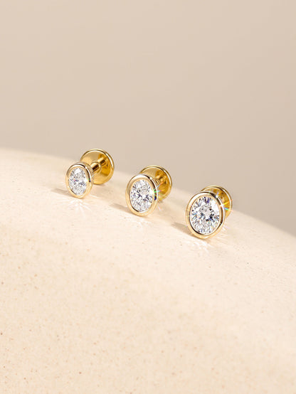 KOSINER 14K Solid Gold Bezel-Set Oval Lab-Grown Diamond Flat Back Stud