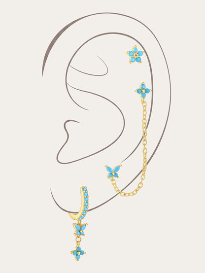 KOSINER 925 Sterling Silver Elegant Flower Turquoise 3-Piece Set