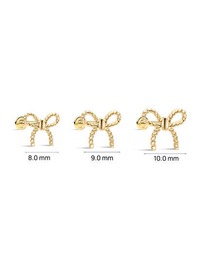 KOSINER 14K Solid Gold Elegant Textured Bowknot Flat Back Stud
