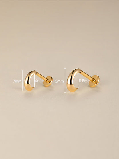 KOSINER 14K Solid Gold Minimalist C-Shape Flat Back Stud