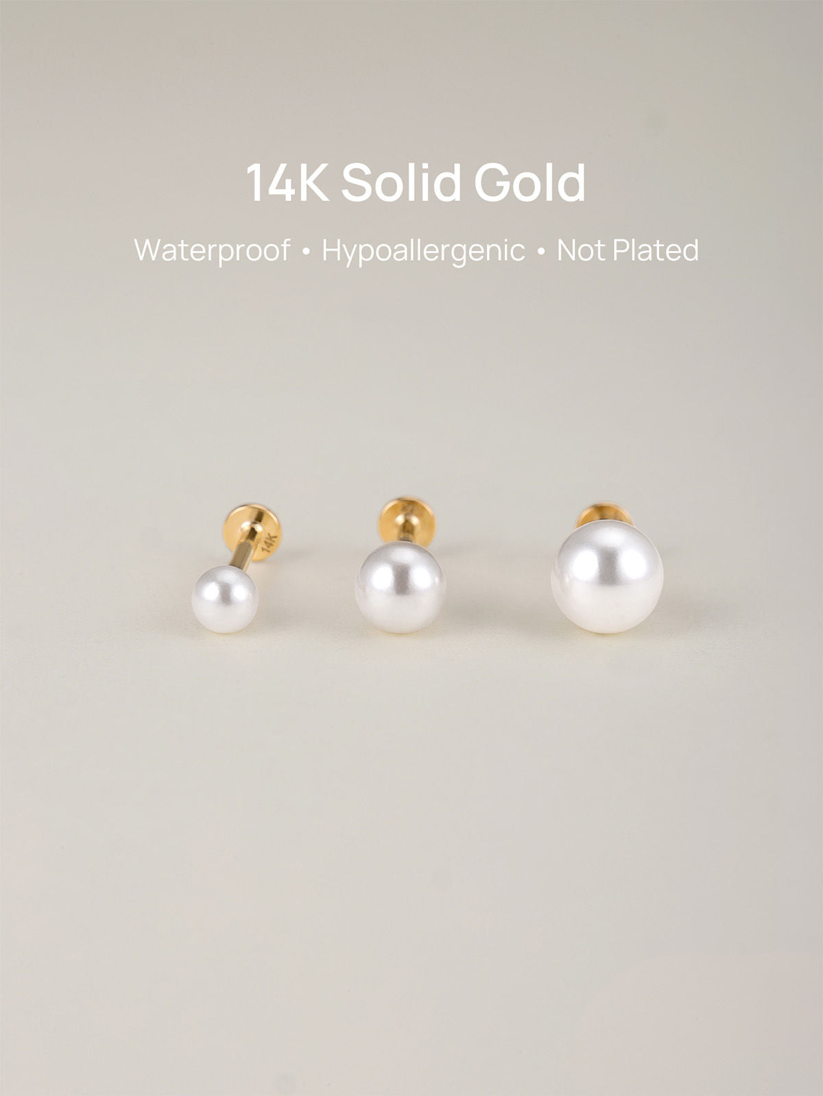 KOSINER 14K Solid Gold Classic Pearl Flat Back Stud