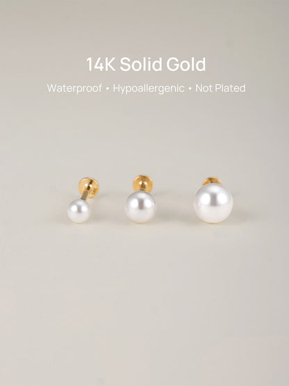 KOSINER 14K Solid Gold Classic Pearl Flat Back Stud