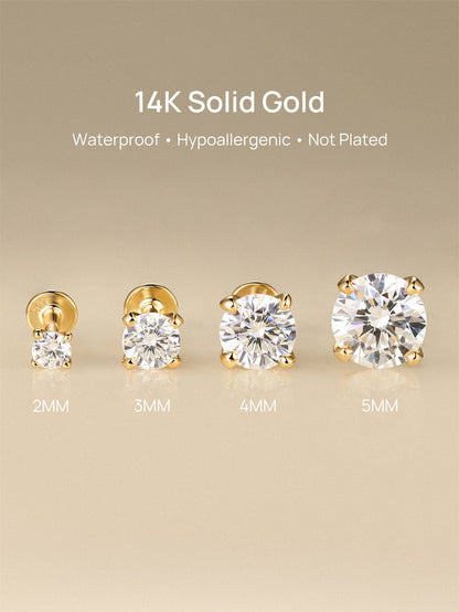 KOSINER 14K Solid Gold Minimalist Flat Back Stud