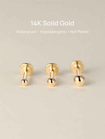 KOSINER 14K Solid Gold Classic Bead Flat Back Stud