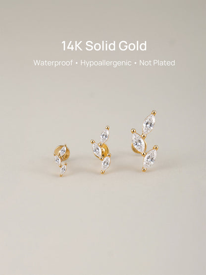 KOSINER 14K Solid Gold Elegant Leaf Flat Back Stud