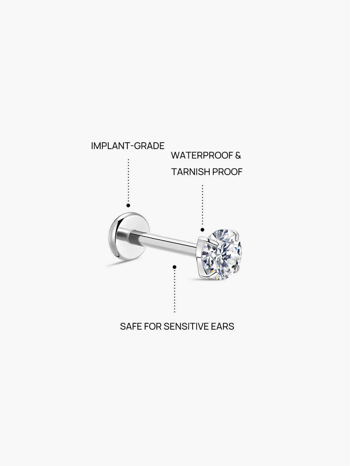 KOSINER Titanium Classic Flat Back Stud