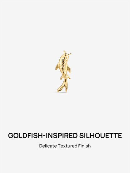 KOSINER 14K Solid Gold Dainty Textured Goldfish Flat Back Stud