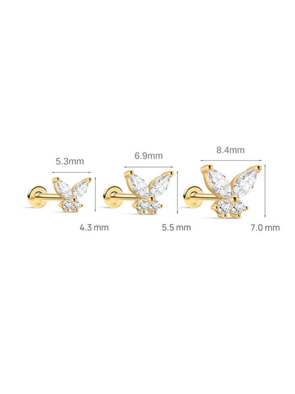 KOSINER 14K Solid Gold Delicate Butterfly Flat Back Stud