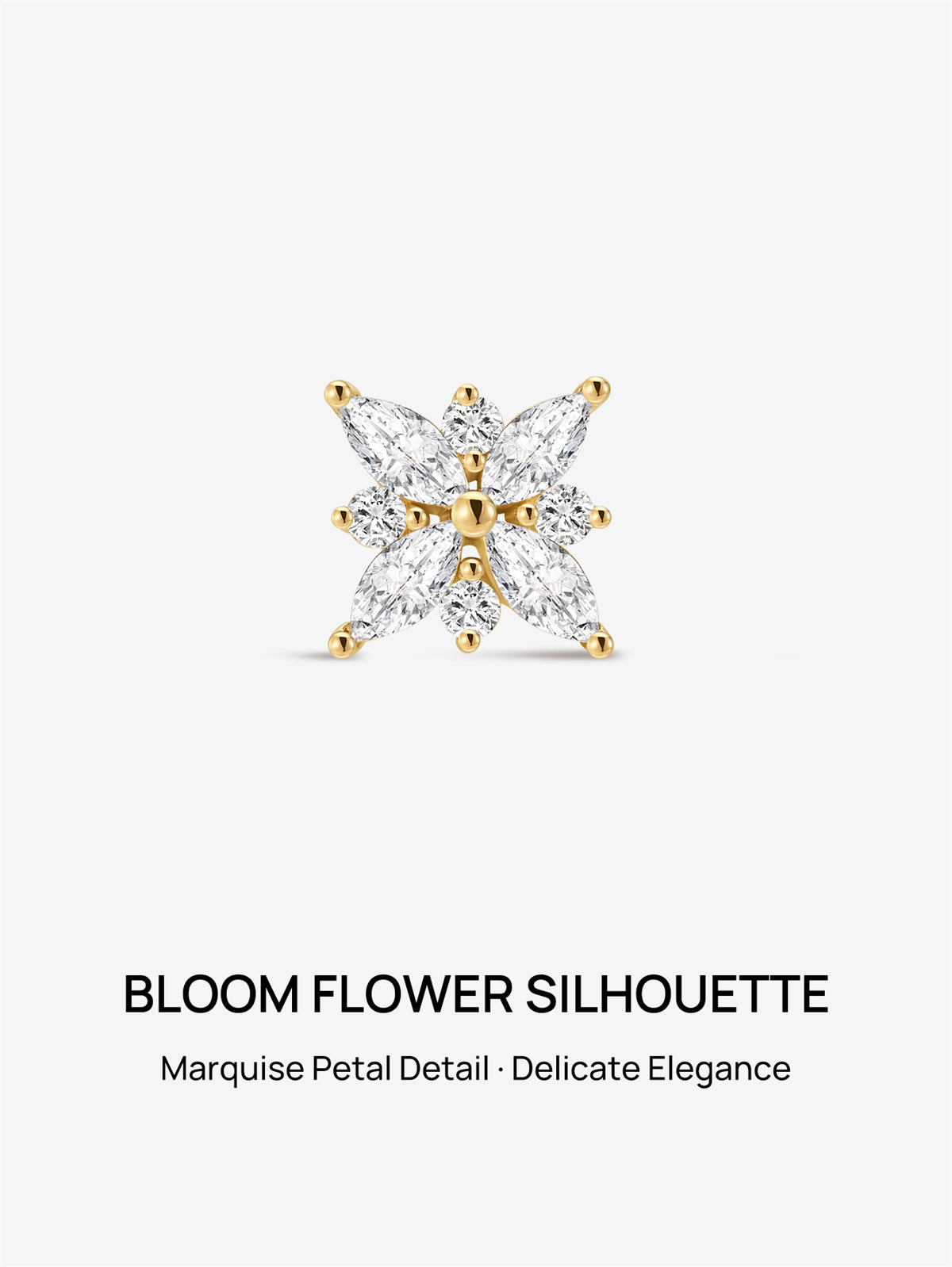 KOSINER 14K Solid Gold Dainty Floral Flat Back Stud