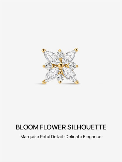 KOSINER 14K Solid Gold Dainty Floral Flat Back Stud