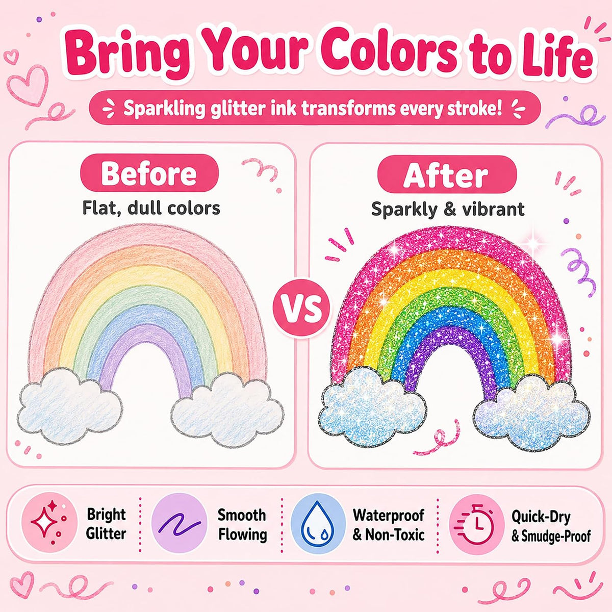 🔥 50% OFF ✨ Glitter Dual-Tip Brush Markers – 24–96 Colours for Sparkling Art & Lettering