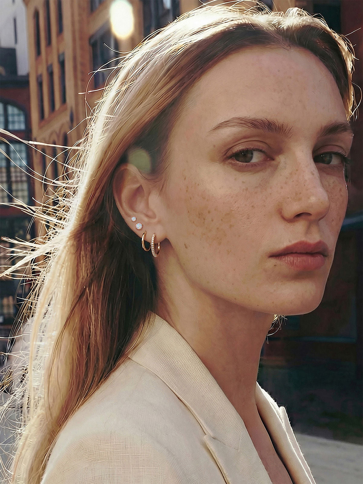 KOSINER 14K Solid Gold Minimalist Opal Flat Back Stud