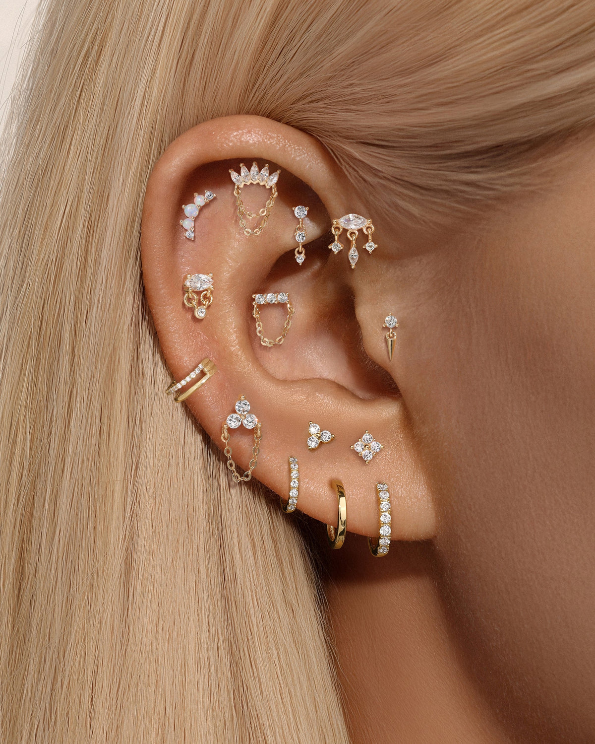 KOSINER 14K Solid Gold Delicate Double-Layer Hoop