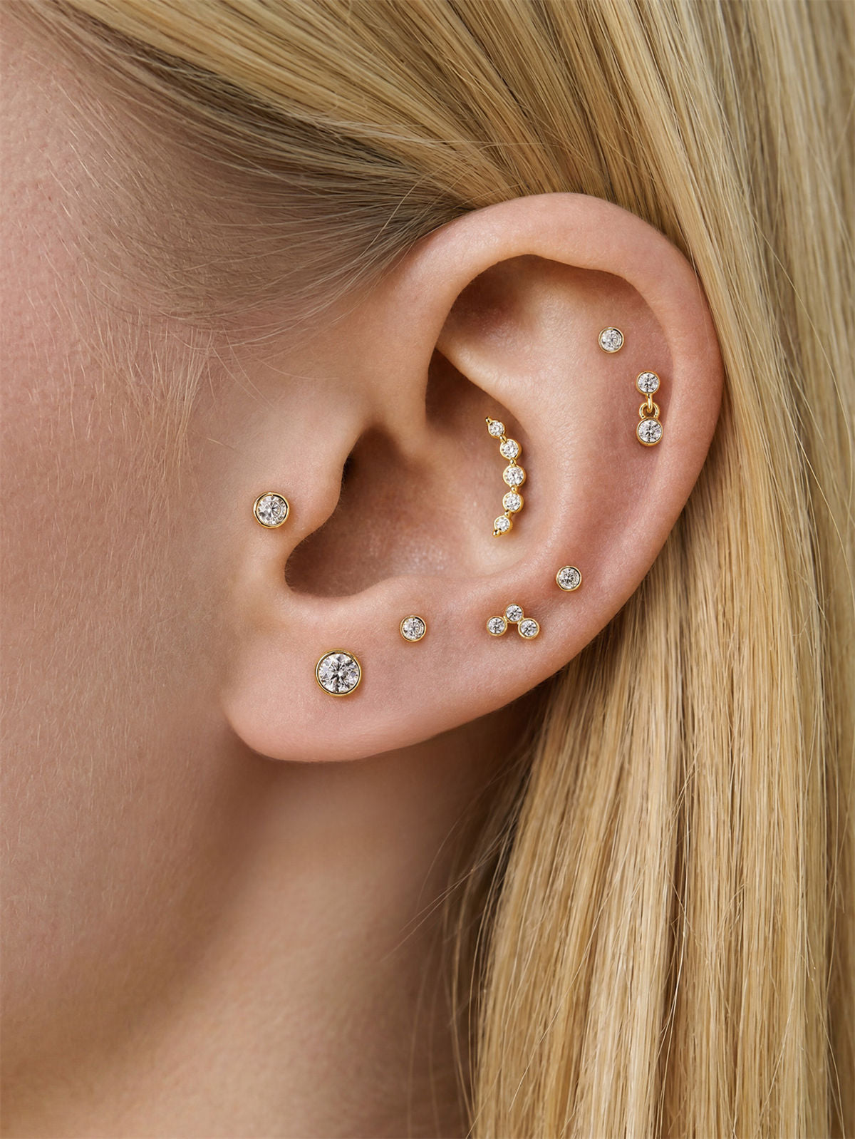 KOSINER 14K Solid Gold Delicate Bezel Flat Back Stud