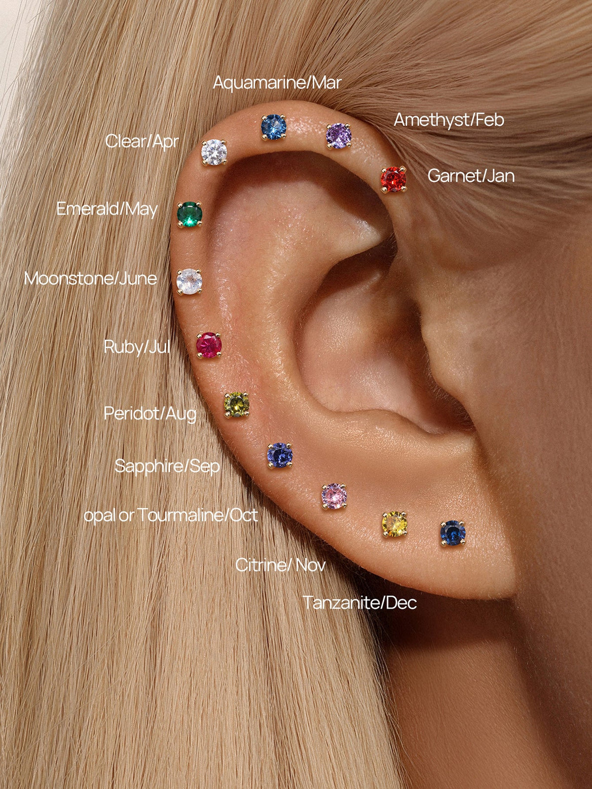 KOSINER 14K Solid Gold Birthstone Flat Back Stud