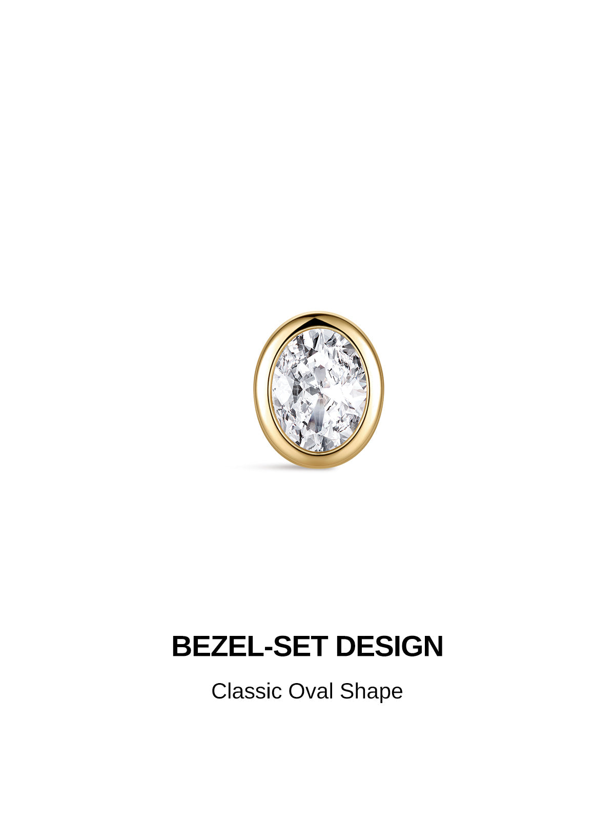 KOSINER 14K Solid Gold Bezel-Set Oval Lab-Grown Diamond Flat Back Stud
