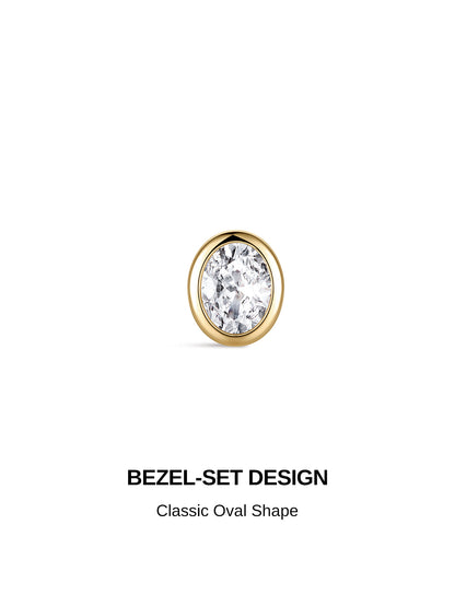 KOSINER 14K Solid Gold Bezel-Set Oval Lab-Grown Diamond Flat Back Stud