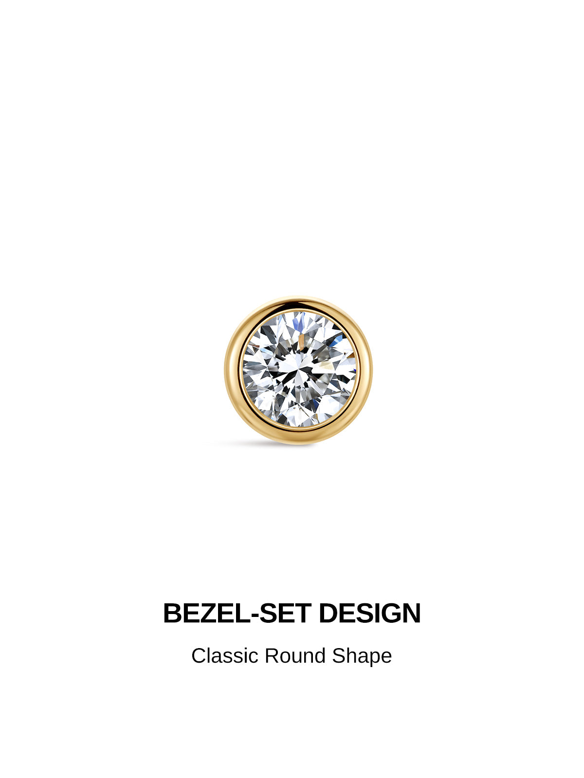 KOSINER 14K Solid Gold Round Bezel Lab-Grown Diamond Flat Back Stud