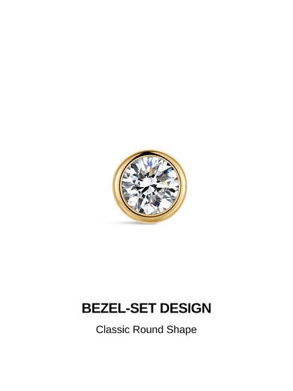 KOSINER 14K Solid Gold Round Bezel Lab-Grown Diamond Flat Back Stud