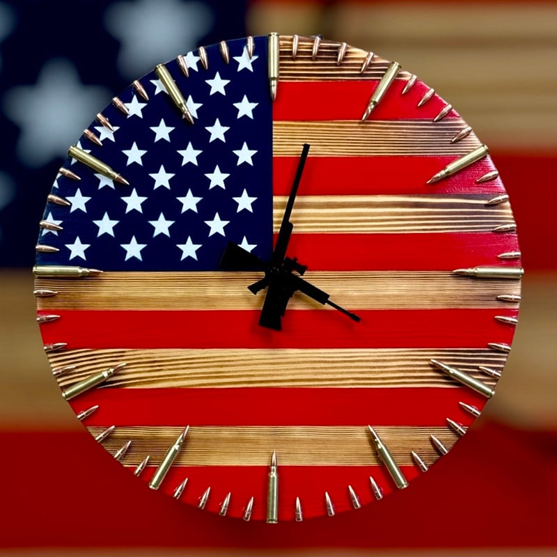 Rustic USA Simulated Military Clock Wall Art