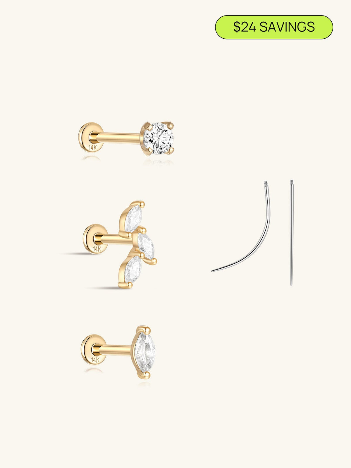 KOSINER 14K Solid Gold Classic Marquise 3-Piece Set