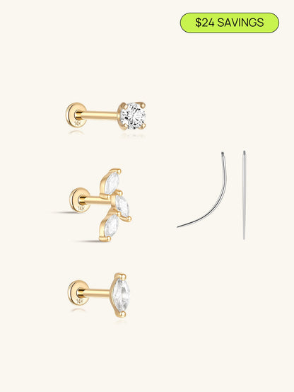 KOSINER 14K Solid Gold Classic Marquise 3-Piece Set