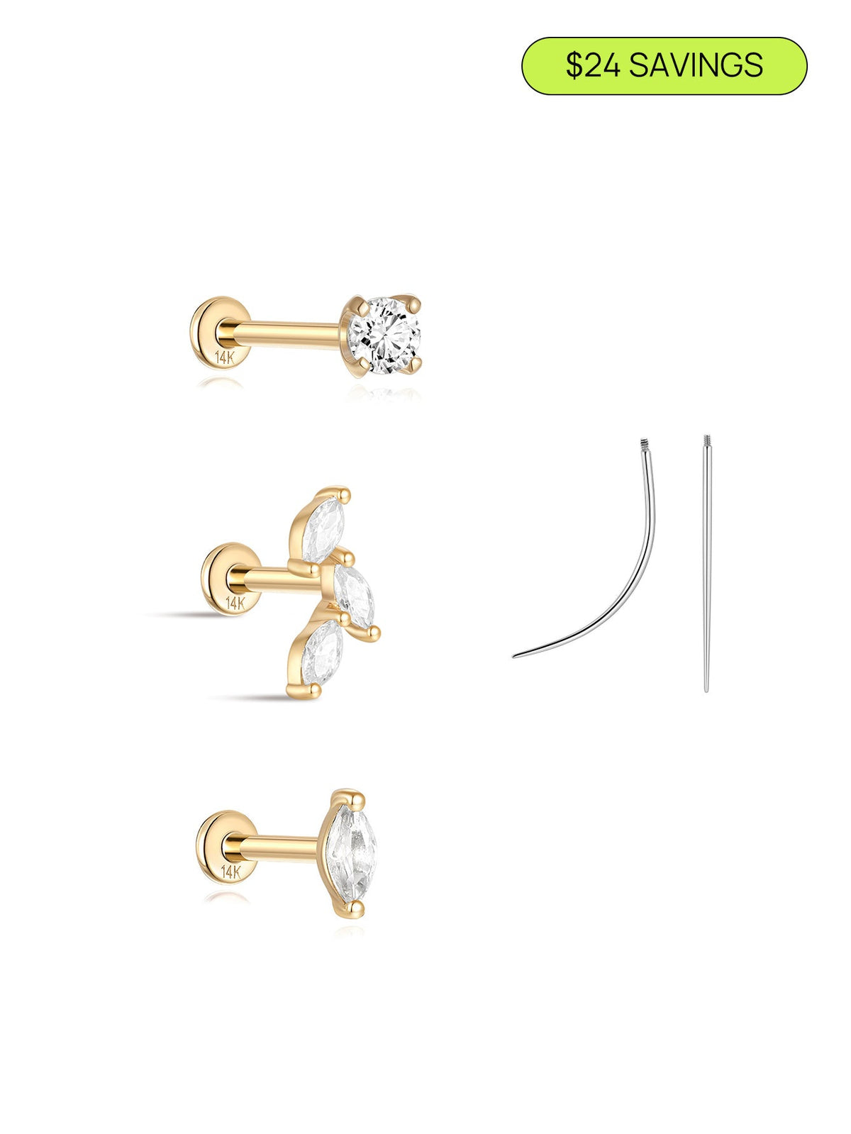 KOSINER 14K Solid Gold Classic Marquise 3-Piece Set