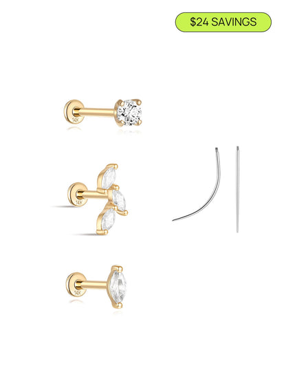 KOSINER 14K Solid Gold Classic Marquise 3-Piece Set